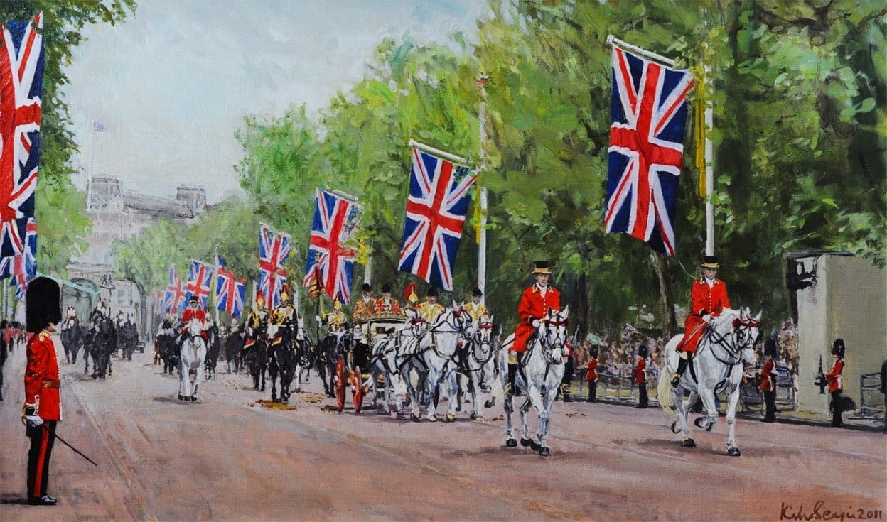 the hcmr escorting the queen and prince philip along the mall after the royal wedding the hcmr escorting the queen and prince philip along the mall after the royal wedding